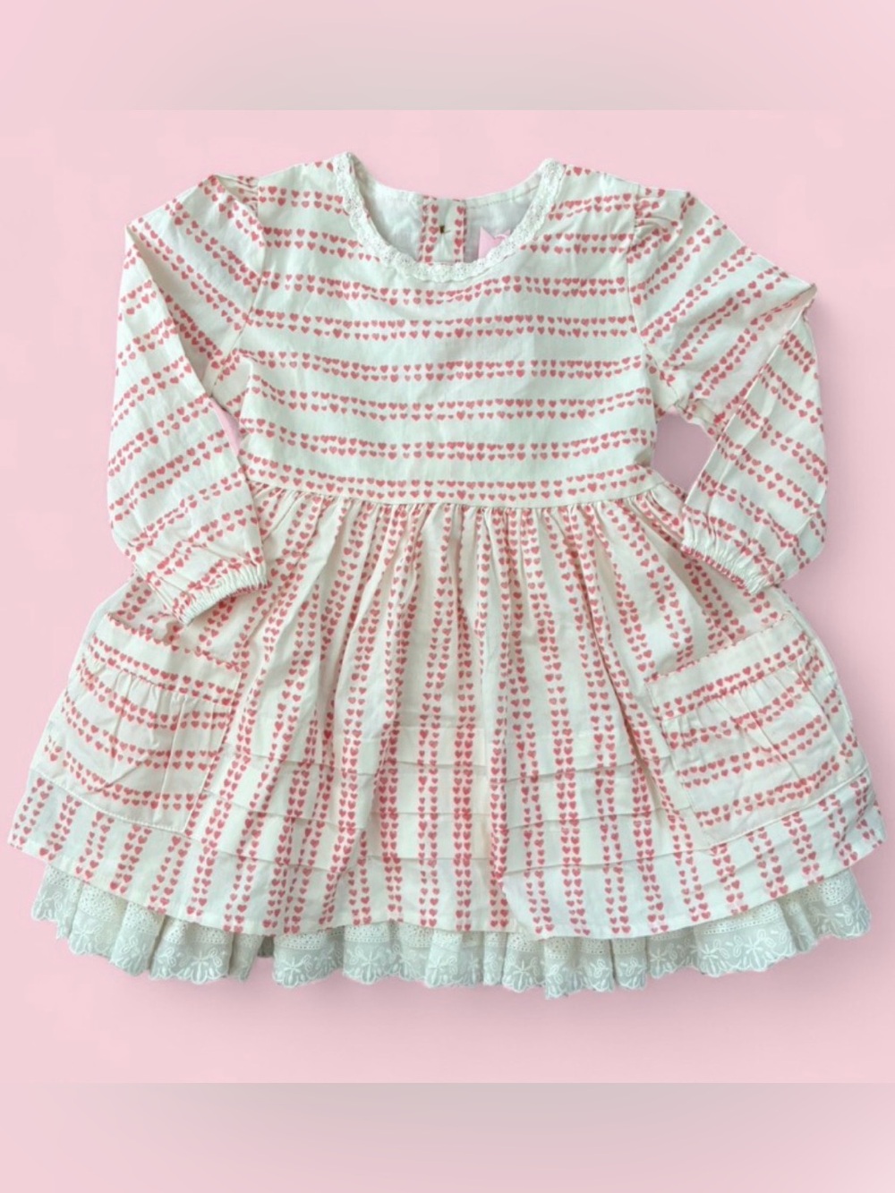 SweetHoney Pink Heart Print Lace Trim Dress NWT Size 2T